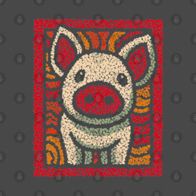 Decorative Pig Tile | Farm Animal Folk Art by TuncGK