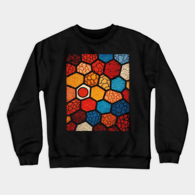 Abstract Honeycomb | Cracked Stained Glass Mosaic Crewneck Sweatshirt by TuncGK