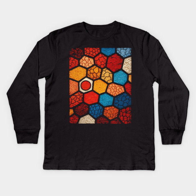 Abstract Honeycomb | Cracked Stained Glass Mosaic Kids Long Sleeve T-Shirt by TuncGK