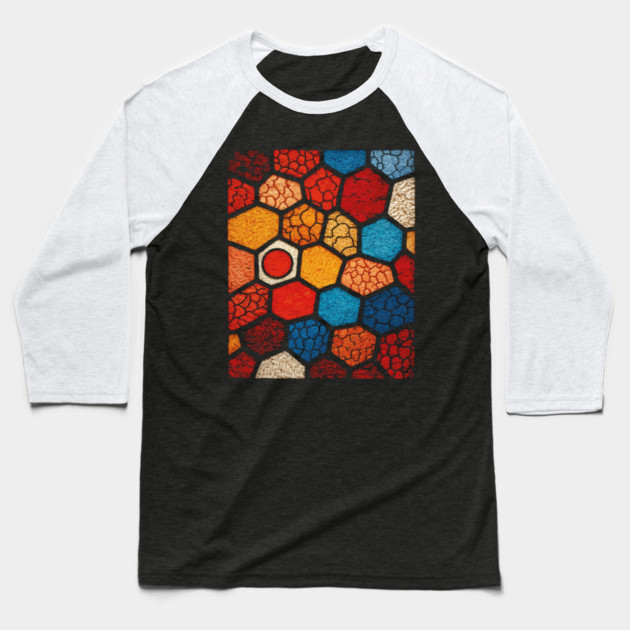 Abstract Honeycomb | Cracked Stained Glass Mosaic Baseball T-Shirt by TuncGK