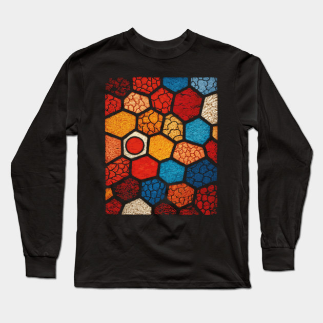 Abstract Honeycomb | Cracked Stained Glass Mosaic Long Sleeve T-Shirt by TuncGK