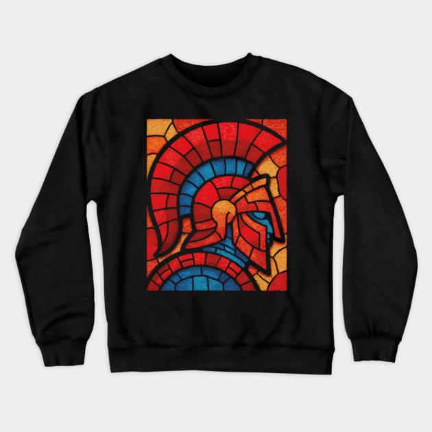 Spartan Warrior | Ancient Greek Stained Glass Mosaic Crewneck Sweatshirt by TuncGK