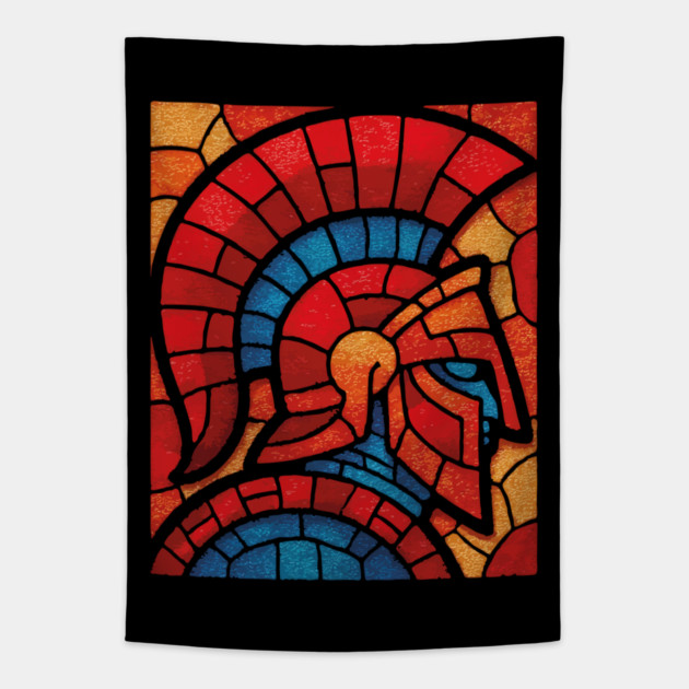 Spartan Warrior | Ancient Greek Stained Glass Mosaic Tapestry by TuncGK