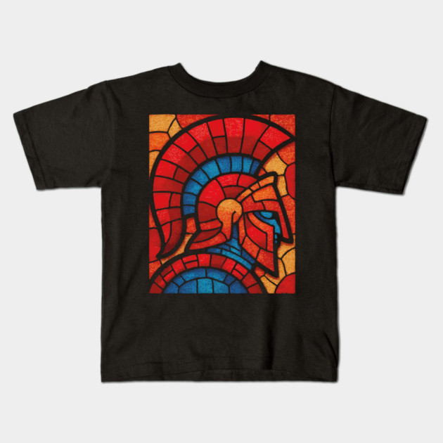 Spartan Warrior | Ancient Greek Stained Glass Mosaic Kids T-Shirt by TuncGK
