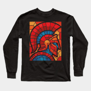 Spartan Warrior | Ancient Greek Stained Glass Mosaic Long Sleeve T-Shirt