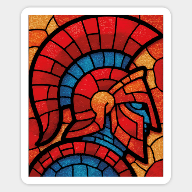 Spartan Warrior | Ancient Greek Stained Glass Mosaic Magnet by TuncGK