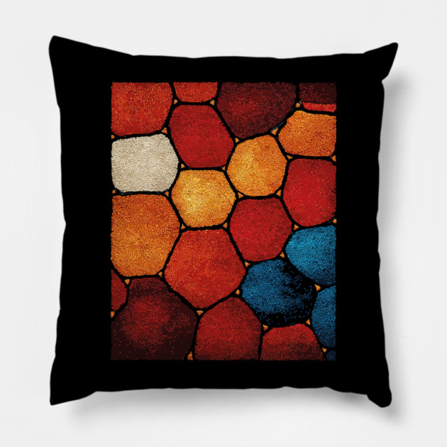 Warm Hexagon Pattern | Geometric Stained Glass Art Pillow by TuncGK