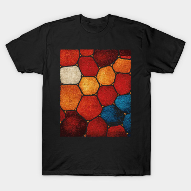 Warm Hexagon Pattern | Geometric Stained Glass Art T-Shirt by TuncGK