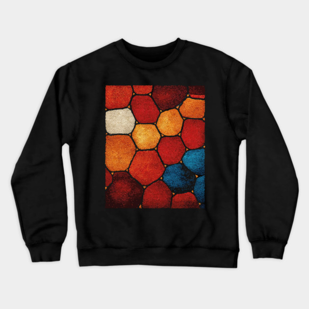 Warm Hexagon Pattern | Geometric Stained Glass Art Crewneck Sweatshirt by TuncGK