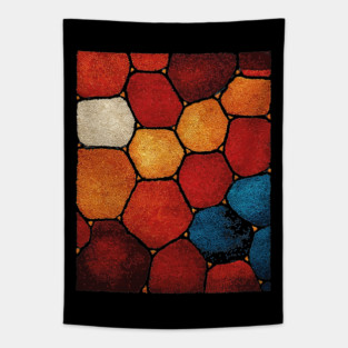 Warm Hexagon Pattern | Geometric Stained Glass Art Tapestry