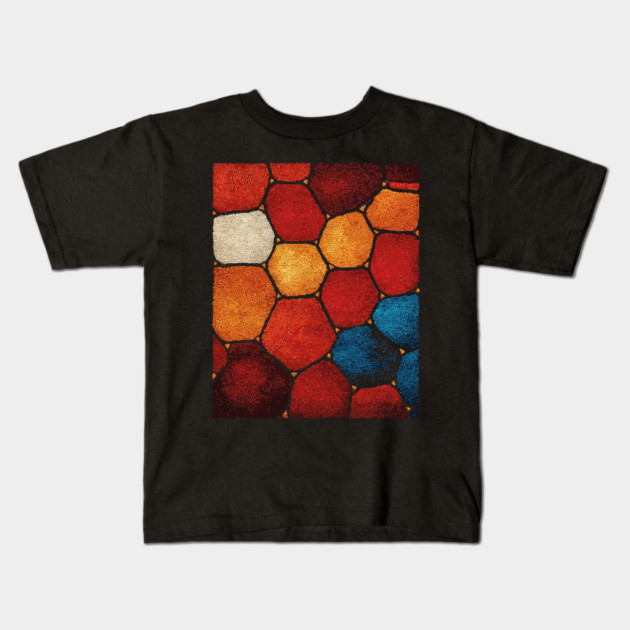 Warm Hexagon Pattern | Geometric Stained Glass Art Kids T-Shirt by TuncGK