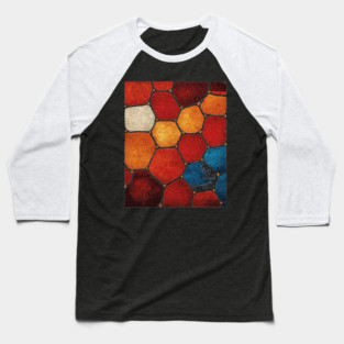 Warm Hexagon Pattern | Geometric Stained Glass Art Baseball T-Shirt
