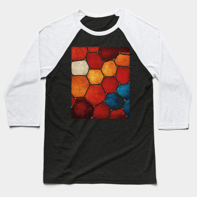 Warm Hexagon Pattern | Geometric Stained Glass Art Baseball T-Shirt by TuncGK