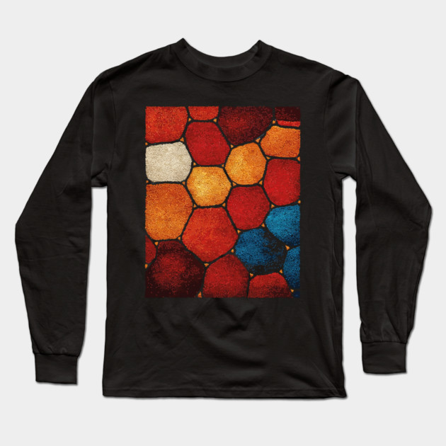 Warm Hexagon Pattern | Geometric Stained Glass Art Long Sleeve T-Shirt by TuncGK