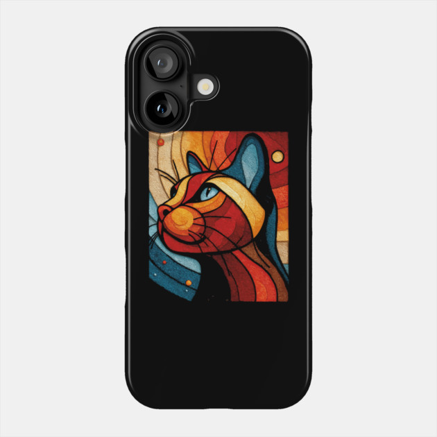 Celestial Cat | Modern Stained Glass Art Portrait Phone Case by TuncGK
