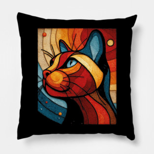 Celestial Cat | Modern Stained Glass Art Portrait Pillow