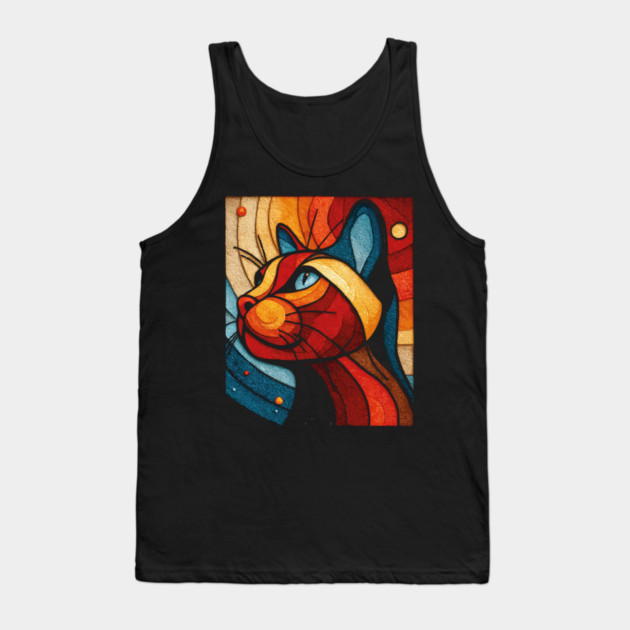 Celestial Cat | Modern Stained Glass Art Portrait Tank Top by TuncGK