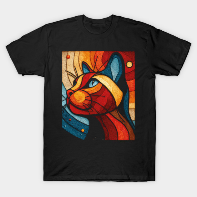 Celestial Cat | Modern Stained Glass Art Portrait T-Shirt by TuncGK