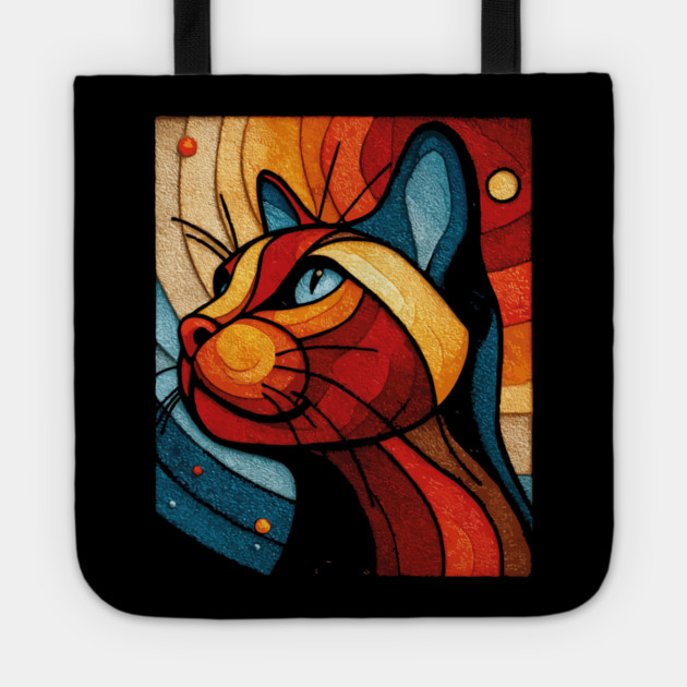 Celestial Cat | Modern Stained Glass Art Portrait Tote by TuncGK