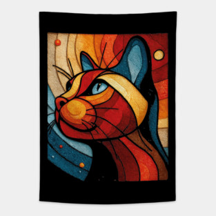 Celestial Cat | Modern Stained Glass Art Portrait Tapestry
