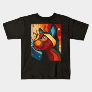 Celestial Cat | Modern Stained Glass Art Portrait Kids T-Shirt