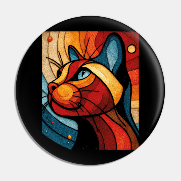 Celestial Cat | Modern Stained Glass Art Portrait Pin by TuncGK