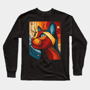 Celestial Cat | Modern Stained Glass Art Portrait Long Sleeve T-Shirt