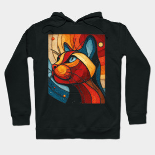 Celestial Cat | Modern Stained Glass Art Portrait Hoodie