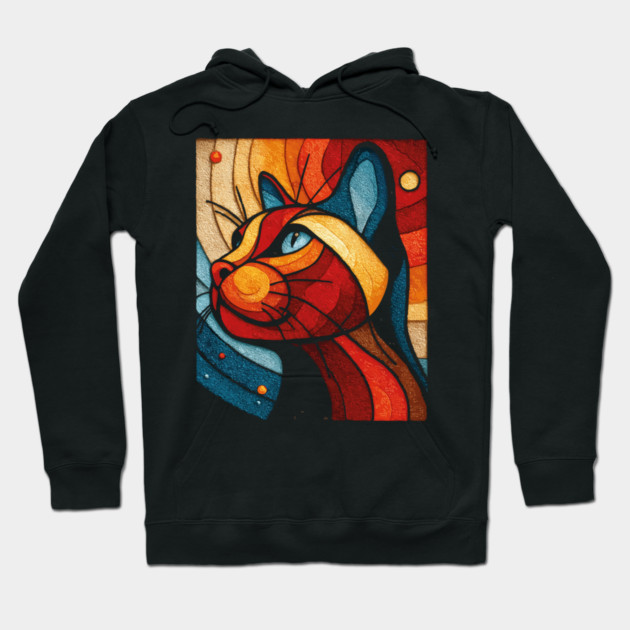 Celestial Cat | Modern Stained Glass Art Portrait Hoodie by TuncGK