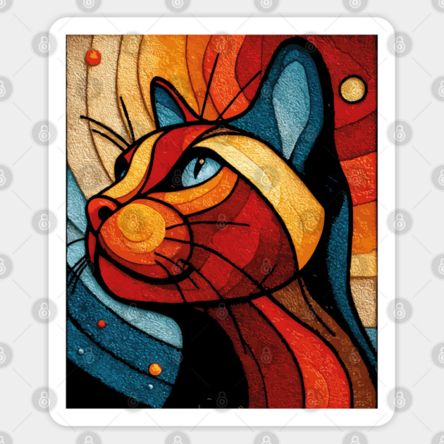 Celestial Cat | Modern Stained Glass Art Portrait Sticker by TuncGK