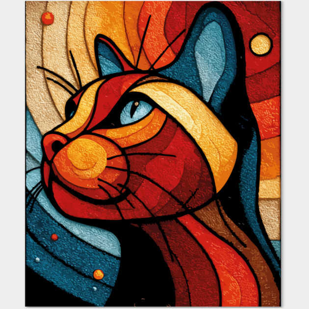 Celestial Cat | Modern Stained Glass Art Portrait Wall Art by TuncGK