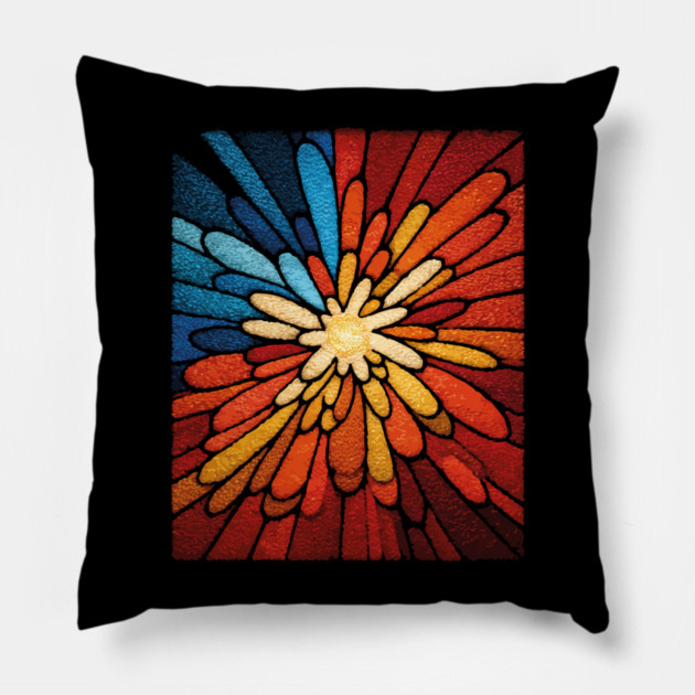 Vibrant Sunburst | Abstract Stained Glass Mosaic Pillow by TuncGK