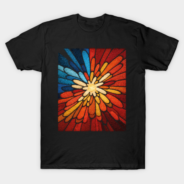 Vibrant Sunburst | Abstract Stained Glass Mosaic T-Shirt by TuncGK