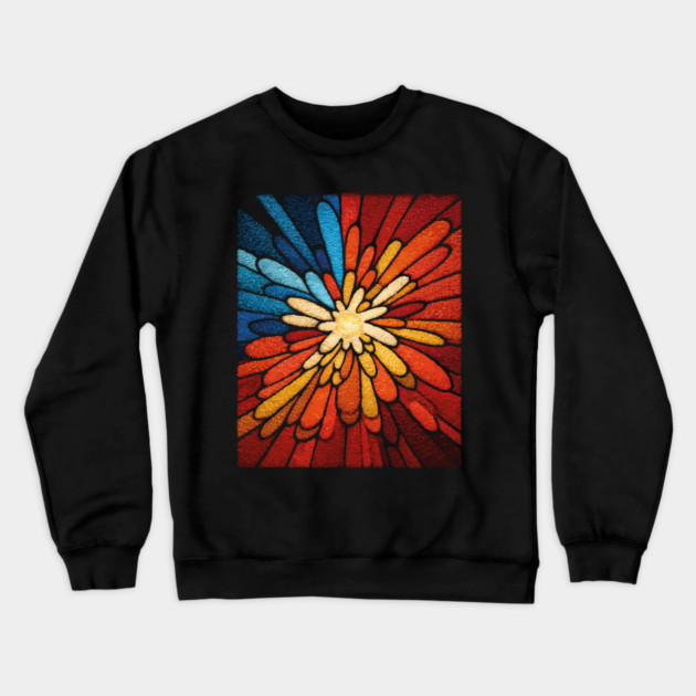 Vibrant Sunburst | Abstract Stained Glass Mosaic Crewneck Sweatshirt by TuncGK