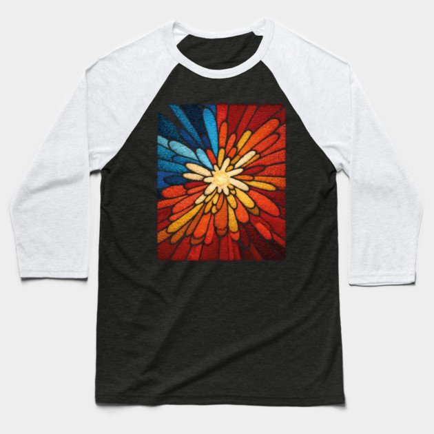 Vibrant Sunburst | Abstract Stained Glass Mosaic Baseball T-Shirt by TuncGK