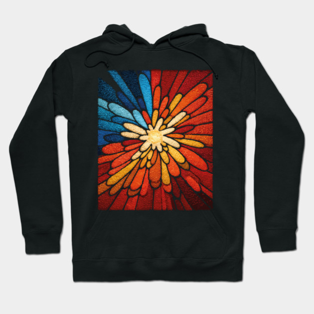 Vibrant Sunburst | Abstract Stained Glass Mosaic Hoodie by TuncGK