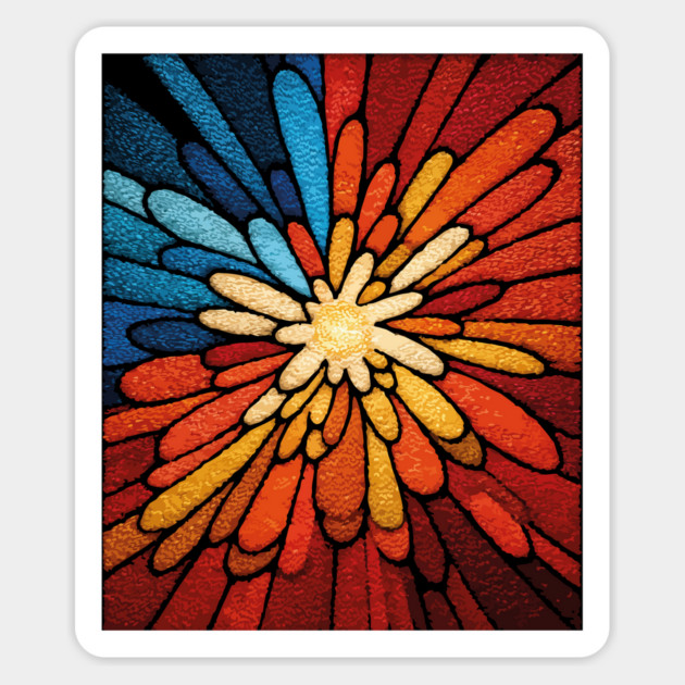 Vibrant Sunburst | Abstract Stained Glass Mosaic Magnet by TuncGK