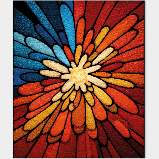 Vibrant Sunburst | Abstract Stained Glass Mosaic Wall Art by TuncGK
