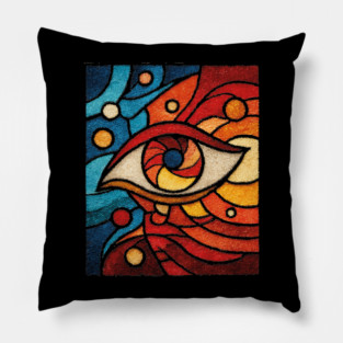 Cosmic All Seeing Eye | Celestial Stained Glass Art Pillow