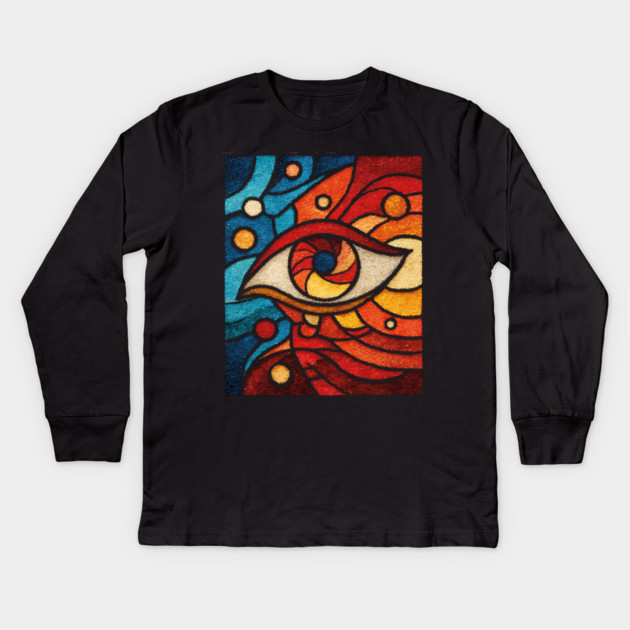 Cosmic All Seeing Eye | Celestial Stained Glass Art Kids Long Sleeve T-Shirt by TuncGK