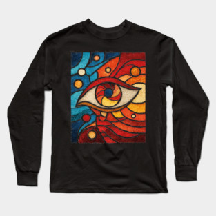 Cosmic All Seeing Eye | Celestial Stained Glass Art Long Sleeve T-Shirt