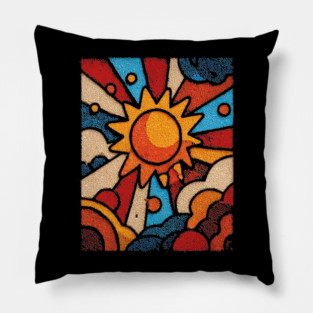 Primitive Sun | Naive Folk Art Mosaic Pillow
