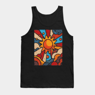 Primitive Sun | Naive Folk Art Mosaic Tank Top