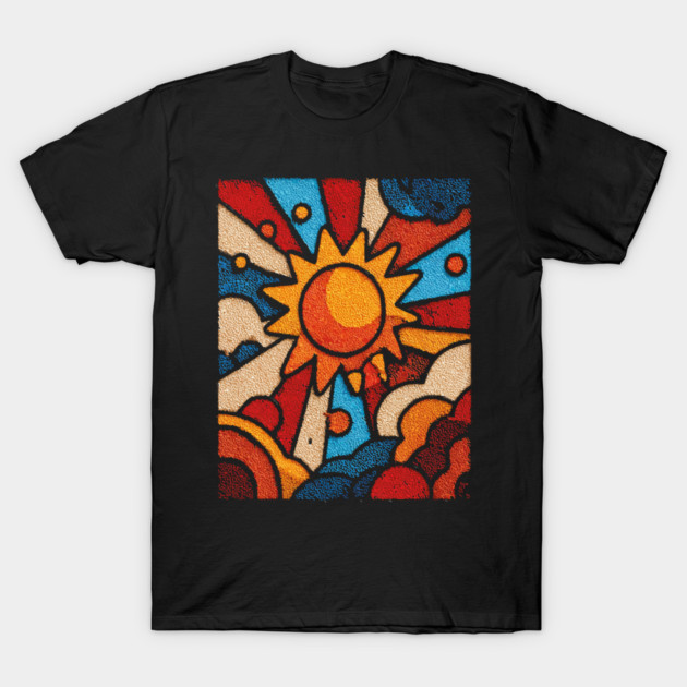 Primitive Sun | Naive Folk Art Mosaic T-Shirt by TuncGK