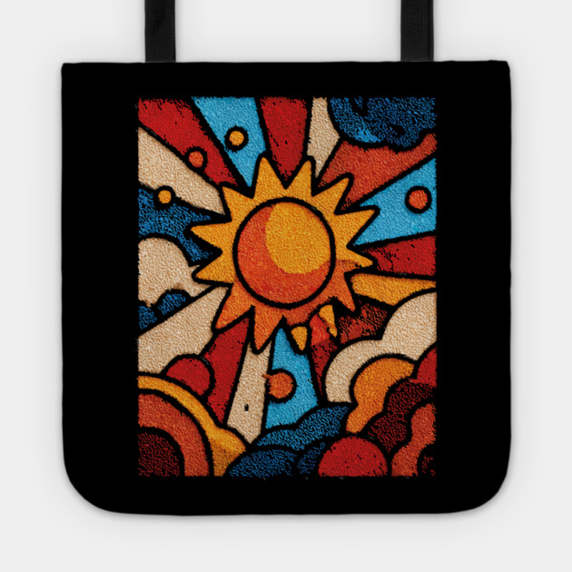 Primitive Sun | Naive Folk Art Mosaic Tote by TuncGK