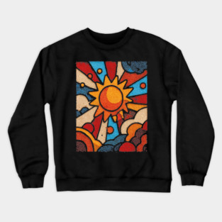 Primitive Sun | Naive Folk Art Mosaic Crewneck Sweatshirt