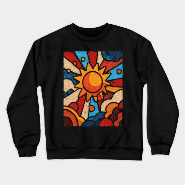 Primitive Sun | Naive Folk Art Mosaic Crewneck Sweatshirt by TuncGK