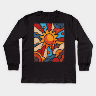 Primitive Sun | Naive Folk Art Mosaic Kids Long Sleeve T-Shirt
