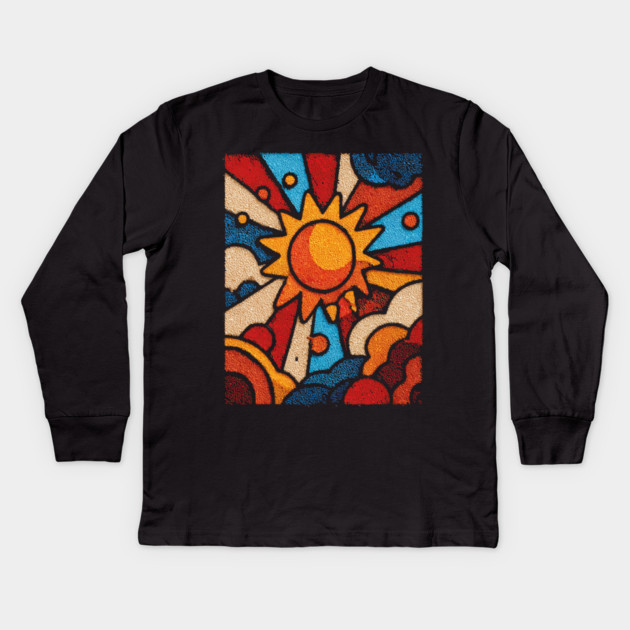 Primitive Sun | Naive Folk Art Mosaic Kids Long Sleeve T-Shirt by TuncGK