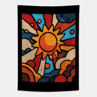 Primitive Sun | Naive Folk Art Mosaic Tapestry